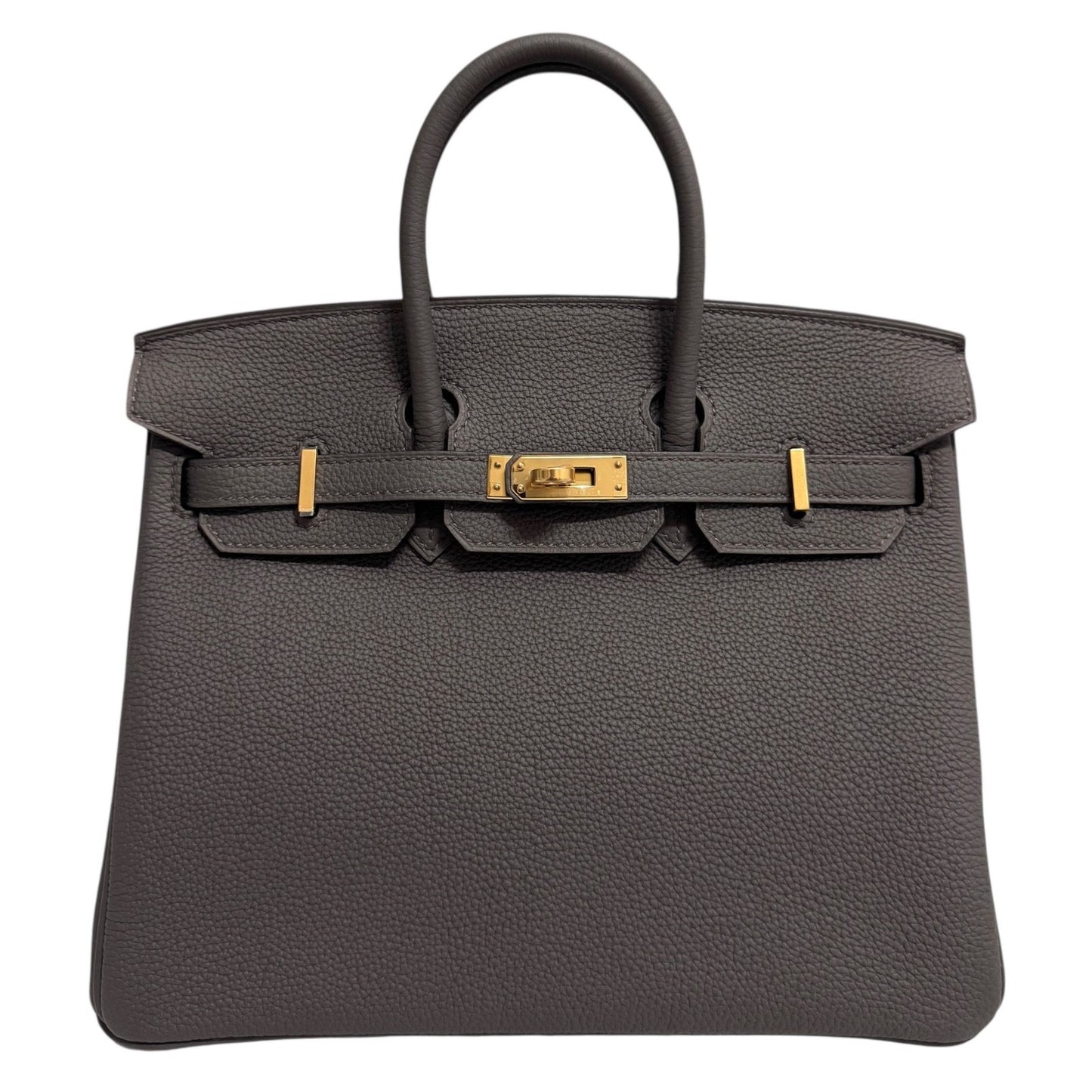 Hermes Birkin 25 Gris Etain Gray Togo Leather Gold Hardware Handbag
