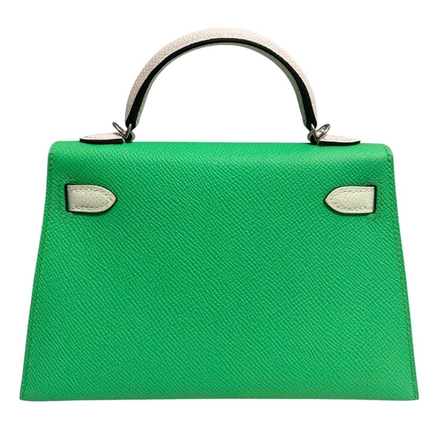 Hermes Kelly Mini 20 Vert Comics Vert Fizz & Gris Pale Epsom Leather Palladium