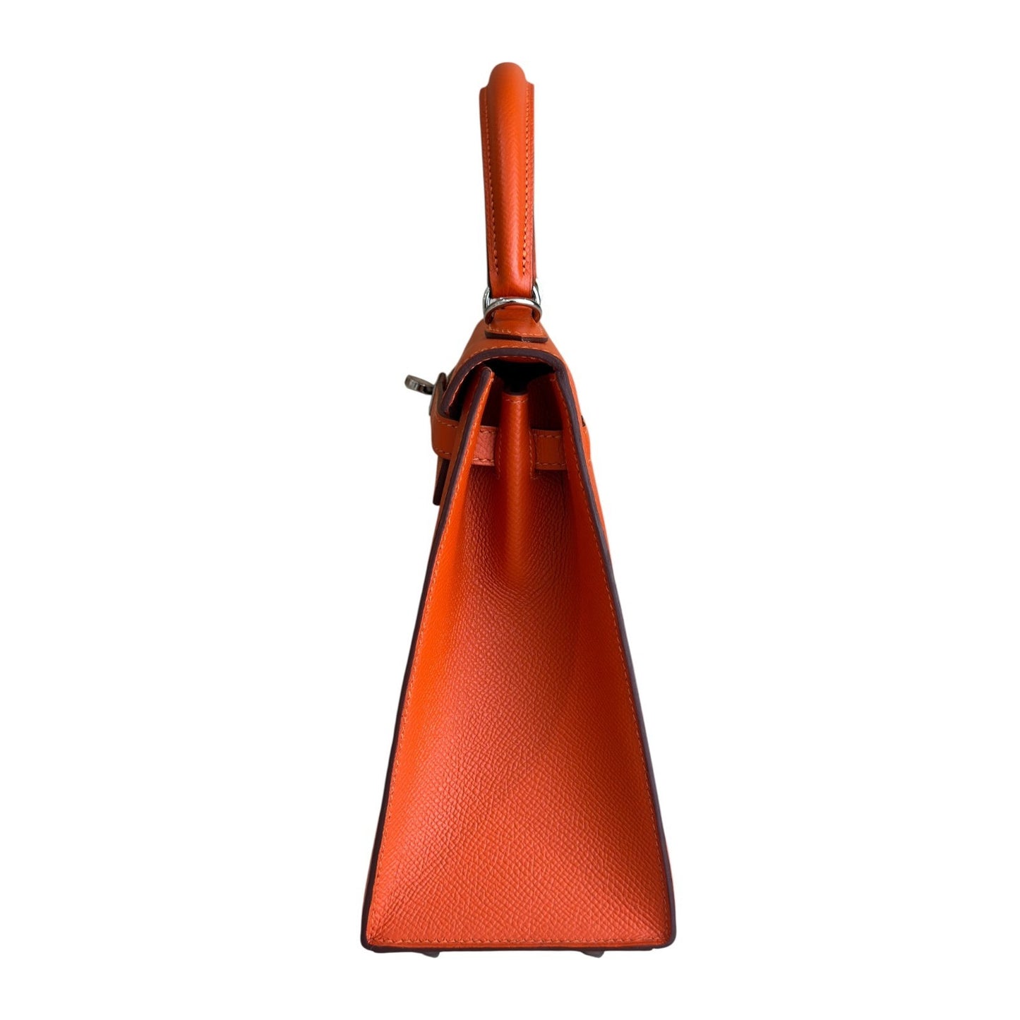 Hermes Kelly 25 Sellier Feu Orange Epsom Leather Palladium Hardware RARE