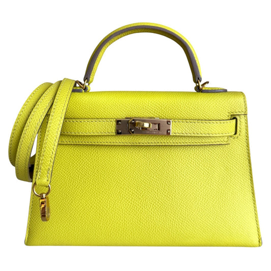 Hermes Kelly Mini 20 Lime Yellow Epsom Leather Gold Hardware