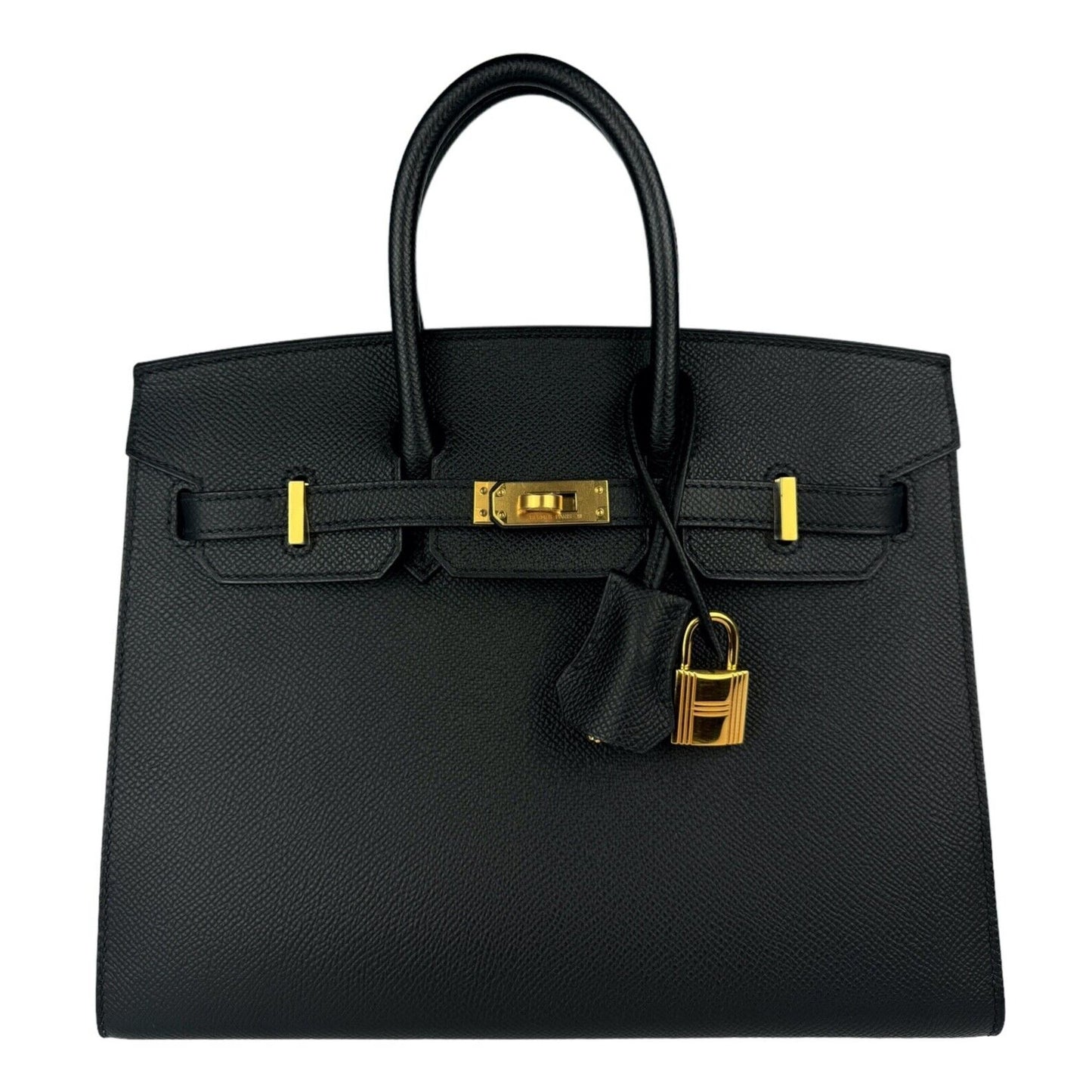 Hermes Birkin 25 Sellier Black Noir Epsom Leather Gold Hardware Handbag