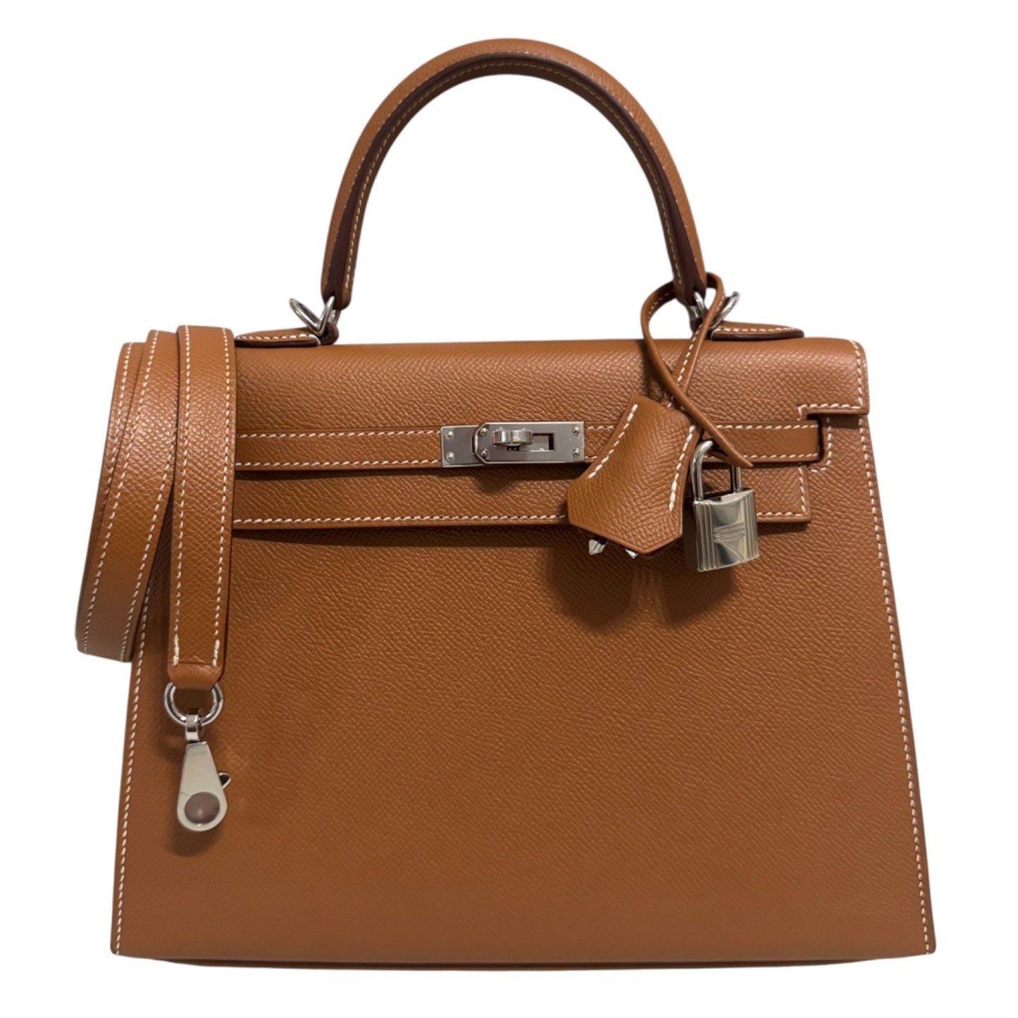 Hermes Kelly 25 Sellier Gold Tan Epsom Leather Palladium Hardware