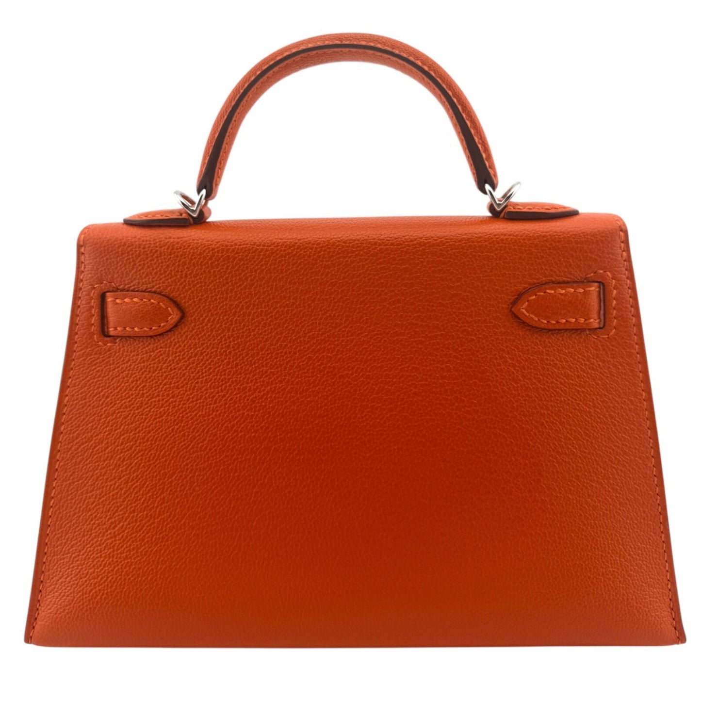 Hermes Kelly Mini 20 Verso Feu Orange & Rose Eglantine Pink Chèvre Palladium Hwr