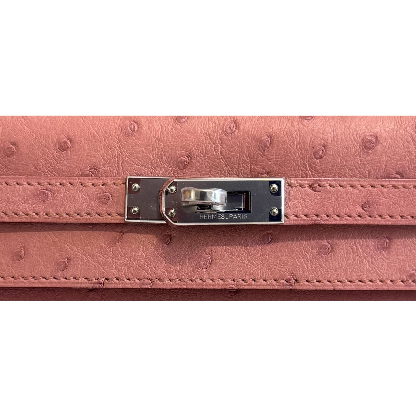 Hermes Kelly Pochette Terre Cuite Pink Ostrich Leather Palladium Hardware