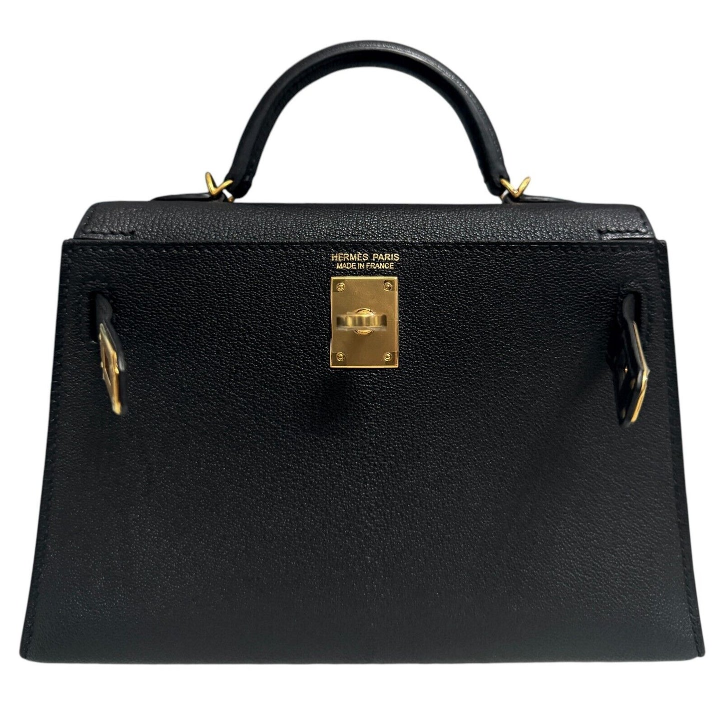 Hermes Kelly Mini 20 Black Noir Chevre Leather Gold Hardware