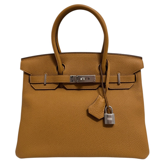 Hermes Birkin 30 Verso Caramel Tan Togo Lime Yellow Leather Palladium Hardware