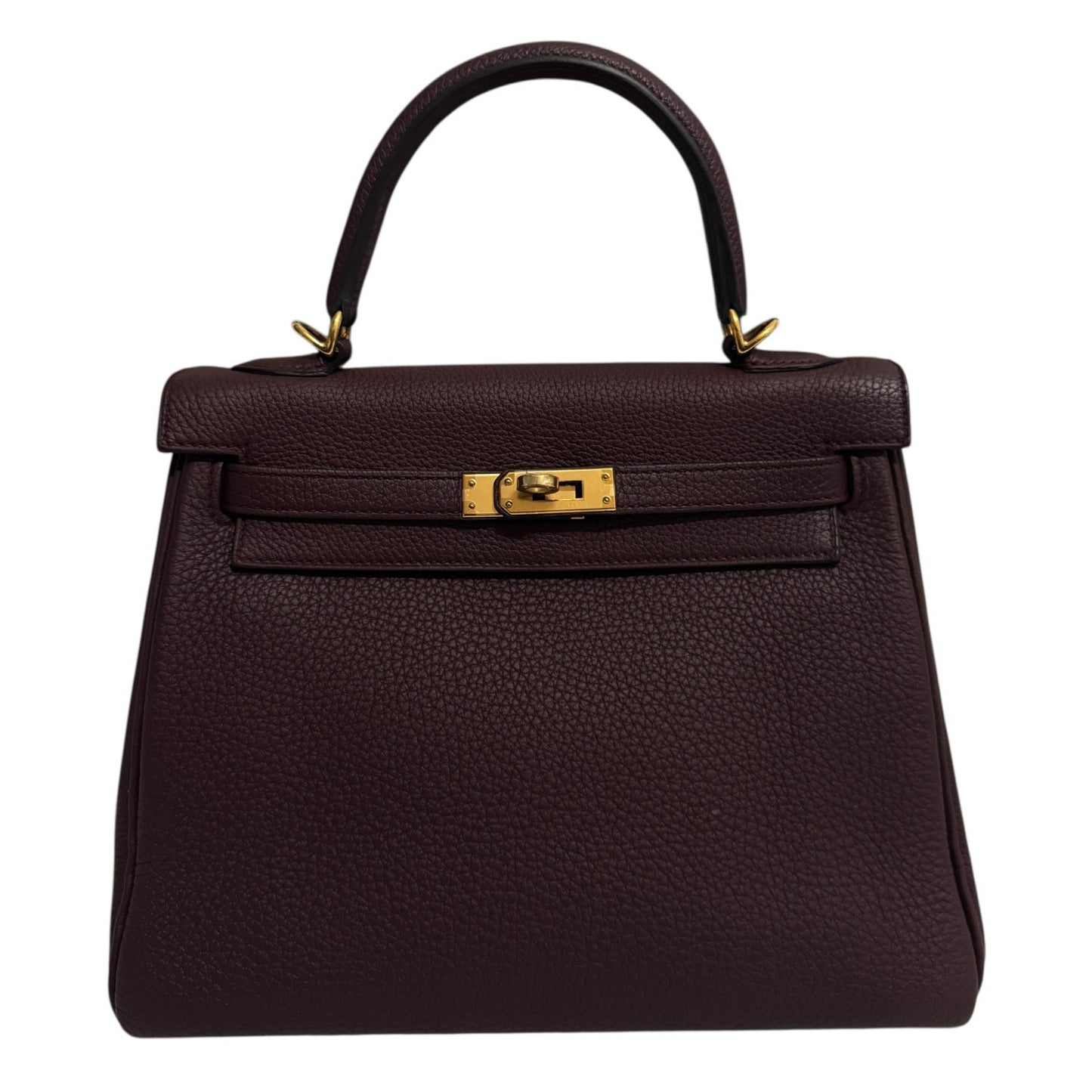 Hermes Kelly 25 Bourdeaux Burgundy Red Togo Leather Gold Hardware RARE