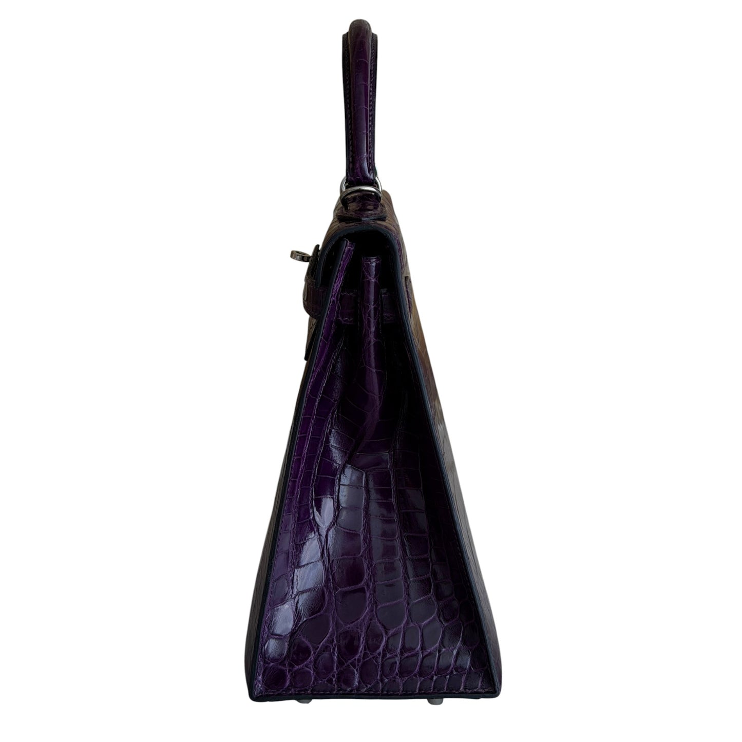 Hermes Kelly 32 Shiny Crocodile Amethyst Purple Palladium Hardware