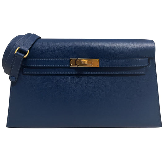 Hermès Kelly Elan Deep Blue Madame Leather Gold Hardware Clutch Shoulder Bag