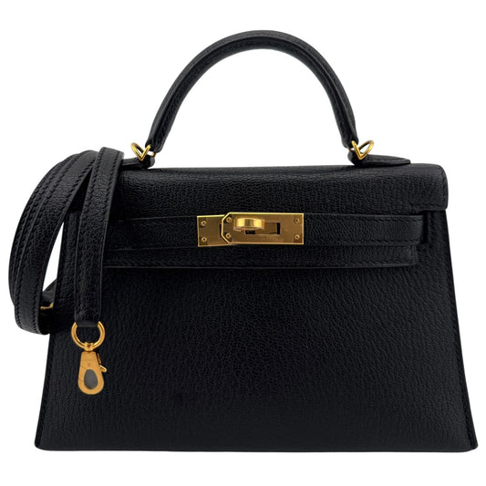 Hermes Kelly Mini 20 Black Noir Chèvre Leather Gold Hardware