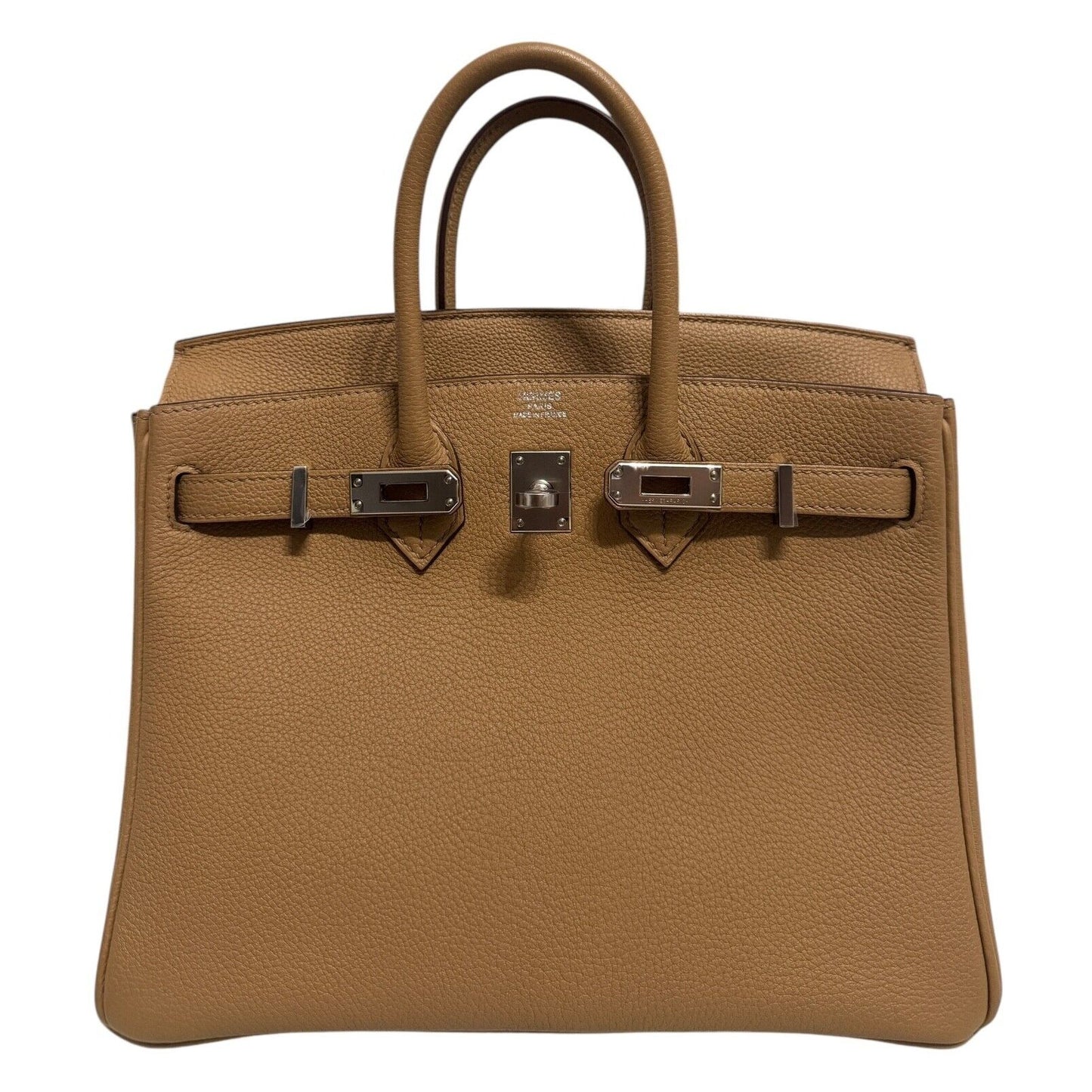 Hermes Birkin 25 Biscuit Tan Beige Togo Leather Palladium Hardware Handbag