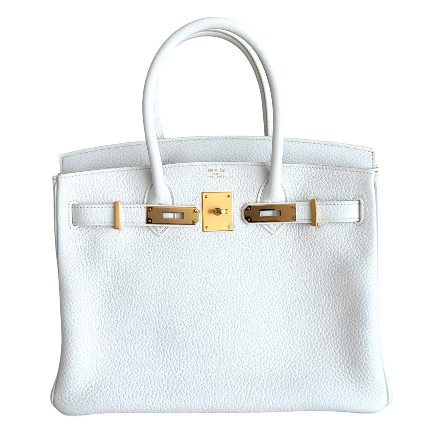 Hermes Birkin 30 White Blanc Togo Leather Gold Hardware Handbag