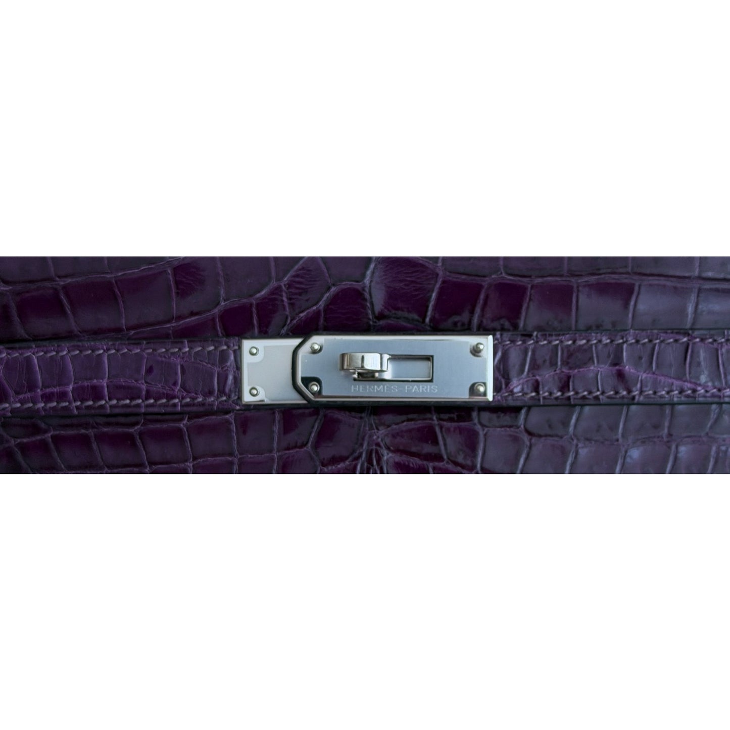 Hermes Kelly 32 Shiny Crocodile Amethyst Purple Palladium Hardware