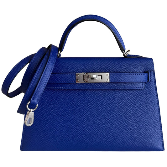 Hermes Kelly Mini 20 Blue Electric Epsom Leather Palladium Hardware RARE