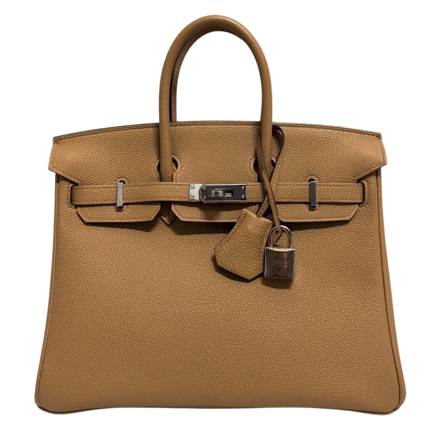 Hermes Birkin 25 Biscuit Tan Beige Togo Leather Palladium Hardware Handbag