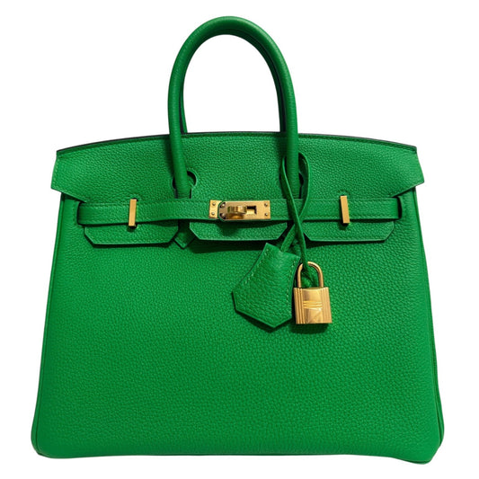 Hermes Birkin 25 Bamboo Green Togo Leather Gold Hardware Handbag