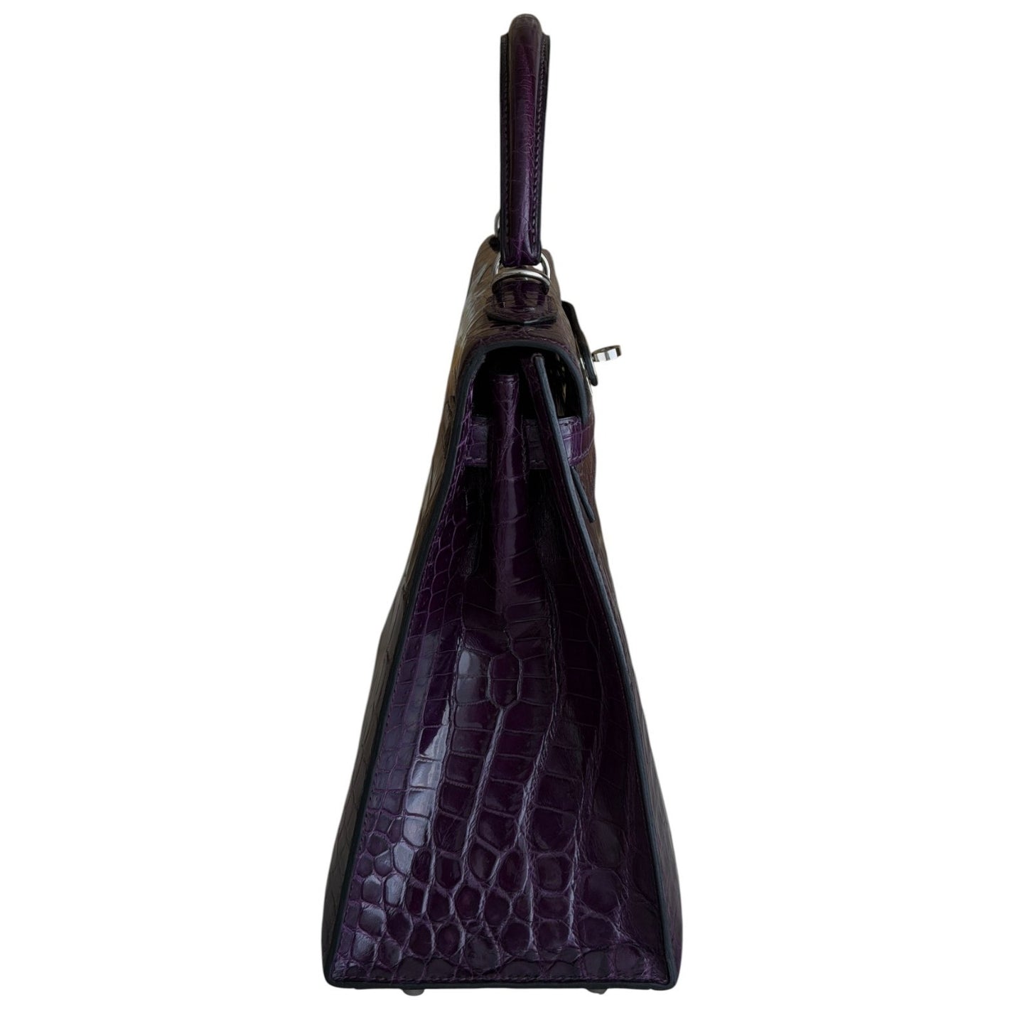 Hermes Kelly 32 Shiny Crocodile Amethyst Purple Palladium Hardware