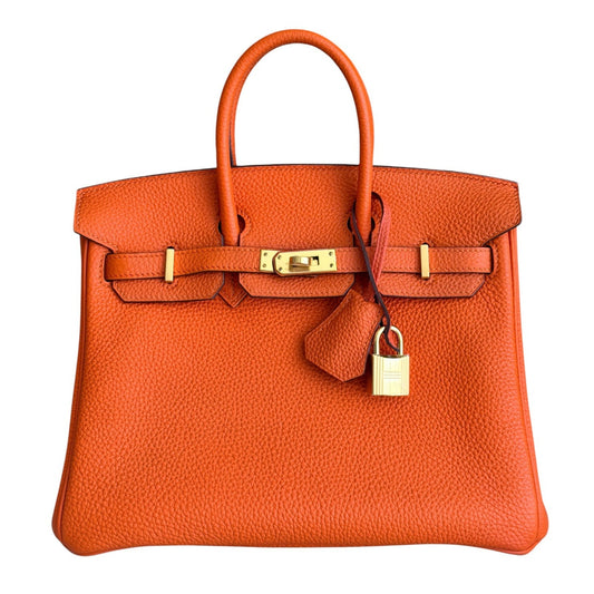 Hermes Birkin 25 Orange Togo Leather Gold Hardware