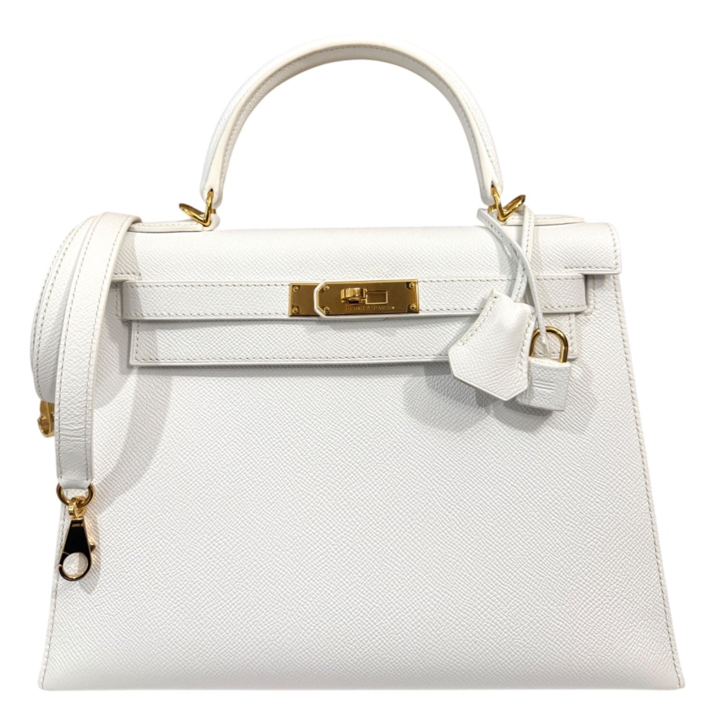 Hermes Kelly 28 Sellier White Blanc Epsom Leather Gold Hardware