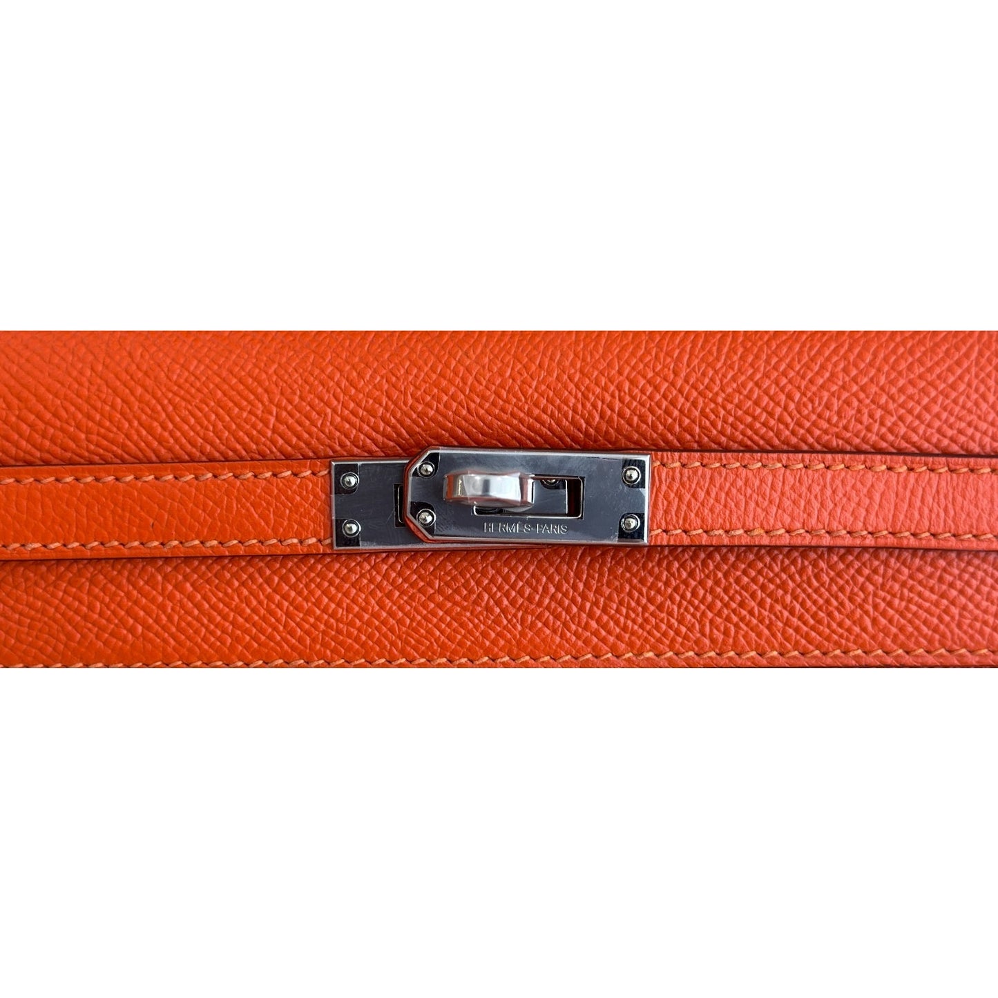 Hermes Kelly 25 Sellier Feu Orange Epsom Leather Palladium Hardware RARE