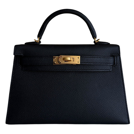 Hermes Kelly Mini 20 Black Noir Epsom Leather Gold Hardware