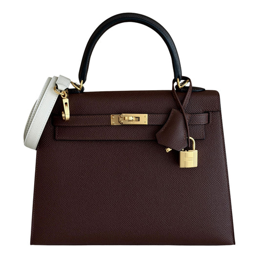 Hermes Kelly 25 Sellier Tri Color Terre, Ebene, Craie Epsom Gold Hardware 2026