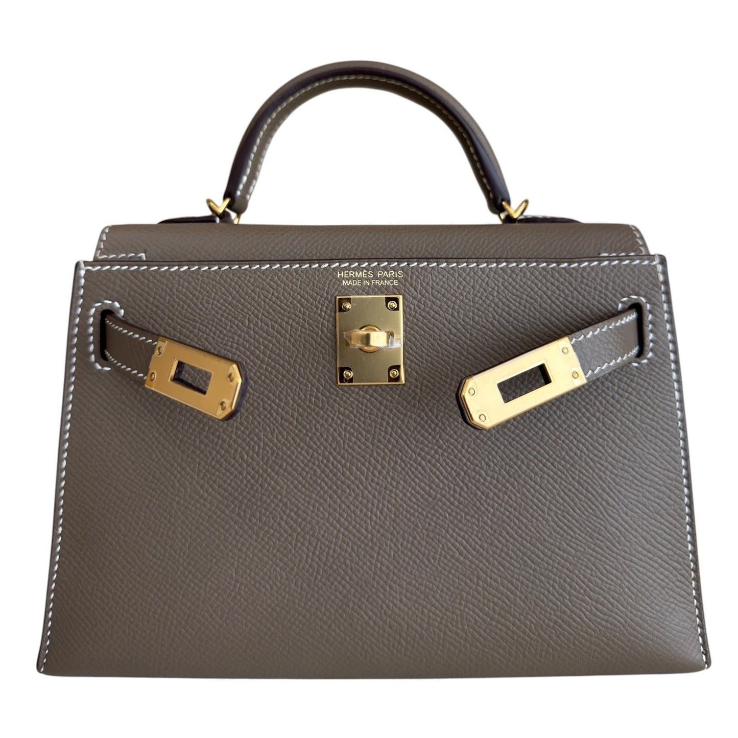 Hermes Kelly Mini 20 Etoupe Gray Epsom Leather Gold Hardware