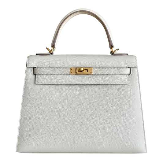 Hermes Kelly 25 Sellier Craie White Epsom Leather Gold Hardware