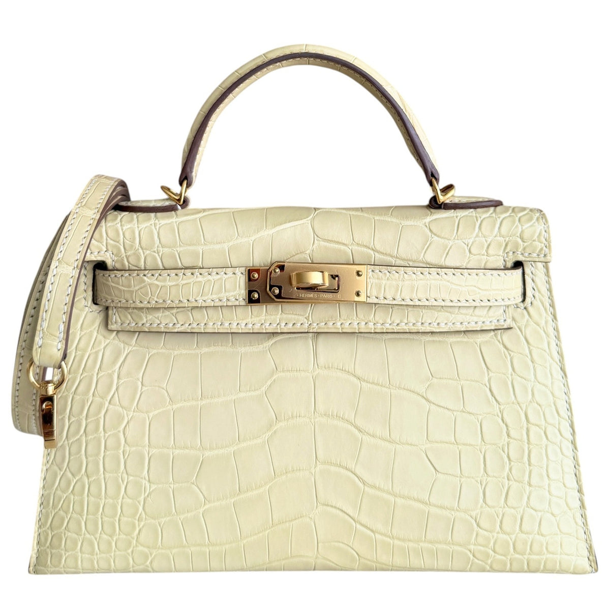 Hermes Kelly Mini 20 Matte Alligator Leather Vanille Vanilla Gold Hardware