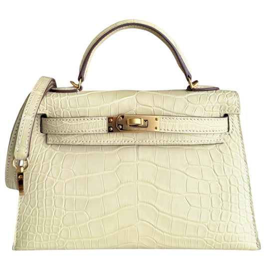 Hermes Kelly Mini 20 Matte Alligator Leather Vanille Vanilla Gold Hardware