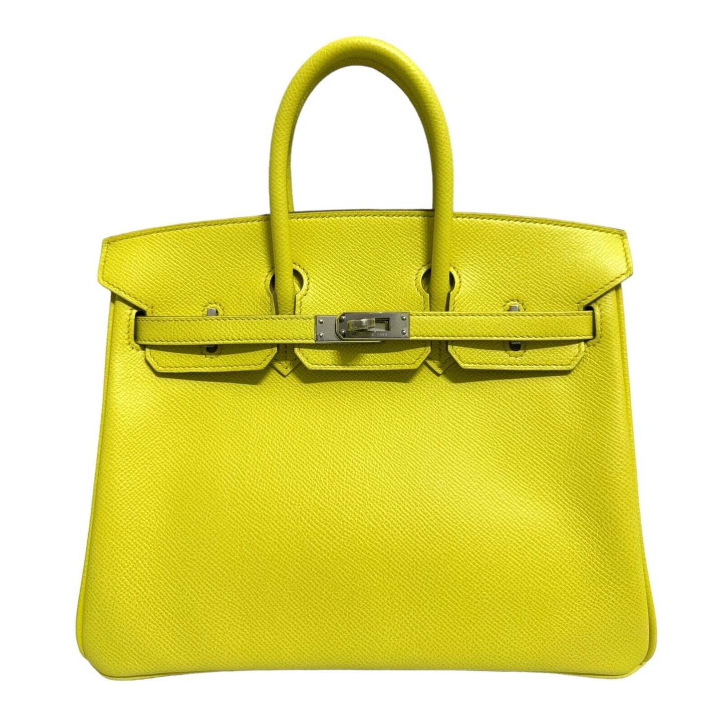 Hermes Birkin 25 Lime Yellow Epsom Leather Palladium Hardware Handbag