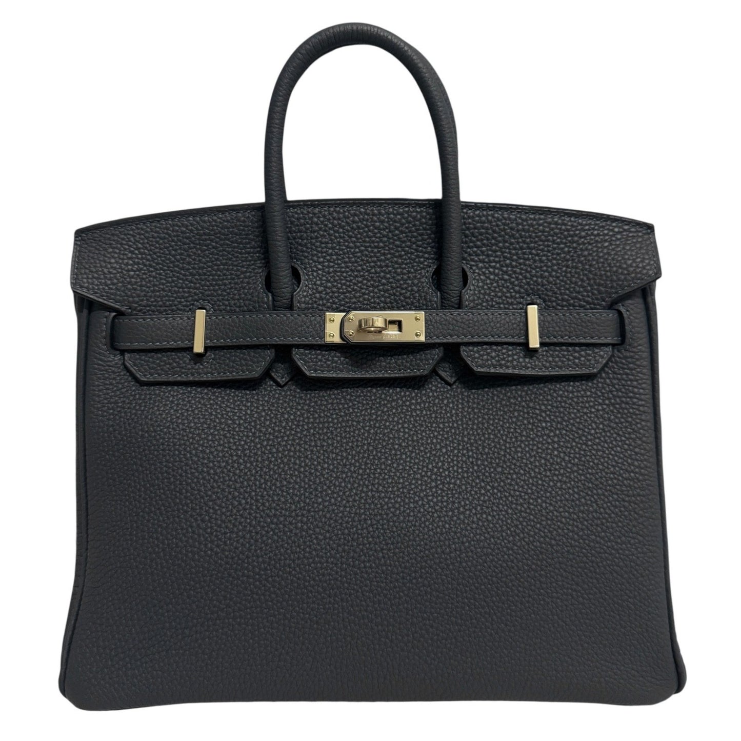 Hermes Birkin 25 Gris Misty Gray Togo Leather Permabrass Hardware Handbag NEW