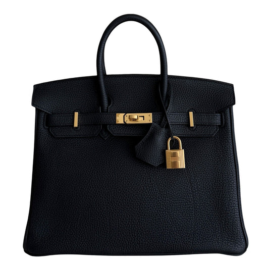 Hermes Birkin 25 Black Noir Togo Leather Gold Hardware RARE