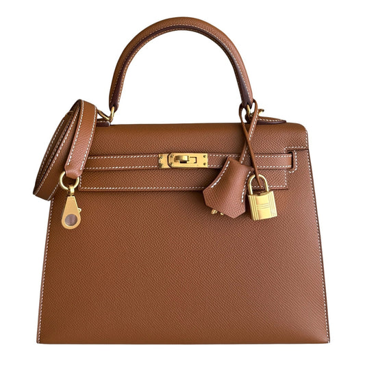 Hermes Kelly 25 Sellier Gold Tan Epsom Leather Gold Hardware