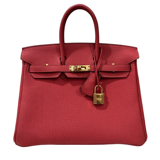 Hermes Birkin 25 Rouge Pivone Red Togo Leather Handbag Bag Gold Hardware