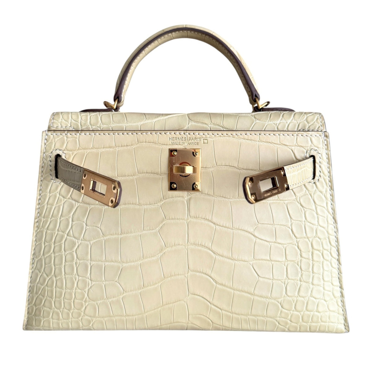 Hermes Kelly Mini 20 Matte Alligator Leather Vanille Vanilla Gold Hardware