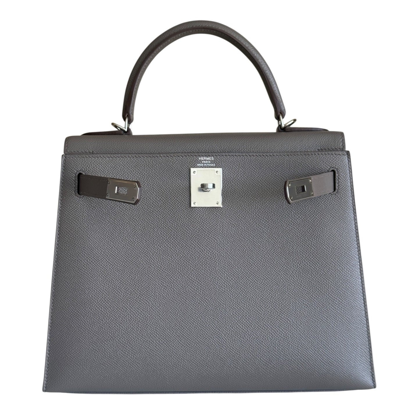 Hermes Kelly 28 Sellier Etain Gray Epsom Leather Palladium Hardware RARE