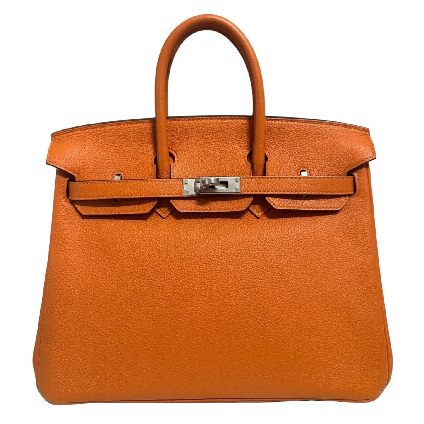 Hermes Birkin 25 Orange Leather Palladium Hardware Handbag