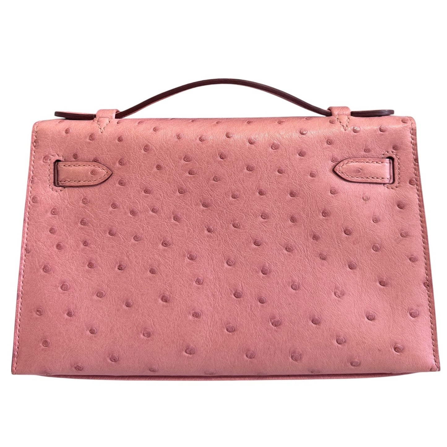 Hermes Kelly Pochette Terre Cuite Pink Ostrich Leather Palladium Hardware