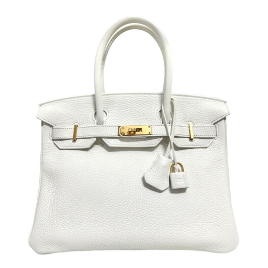 Hermes Birkin 30 White Blanc Leather Gold Hardware Handbag RARE