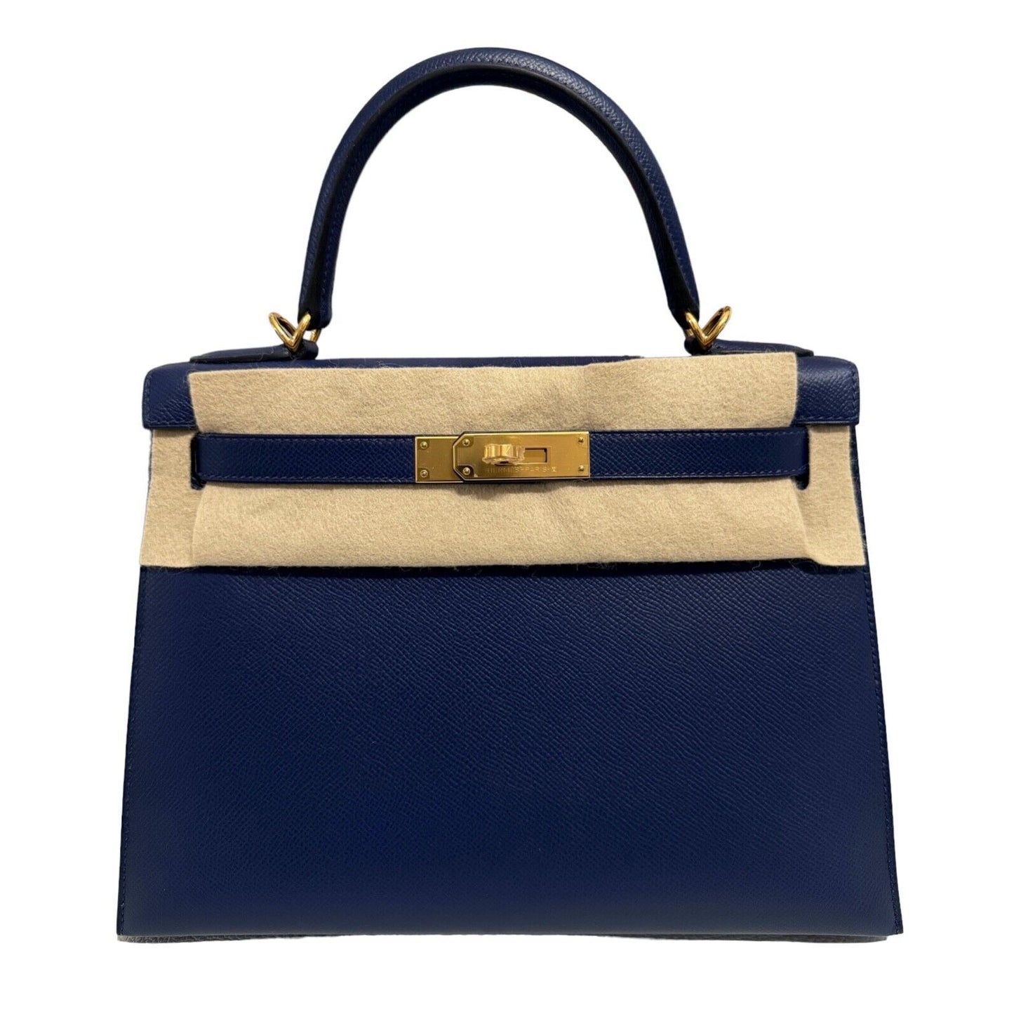 Hermes Kelly 28 Sellier Blue Sapphire Bleu Epsom Leather Gold Hardware