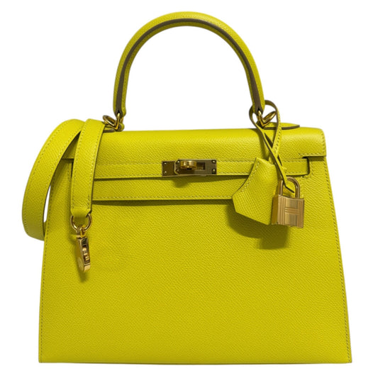 Hermes Kelly 25 Sellier Lime Yellow Epsom Leather Gold Hardware
