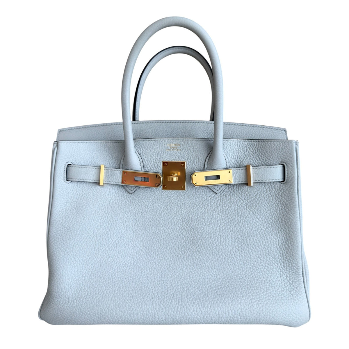 Hermes Birkin 30 Blue Pale Gray Togo Leather Gold Hardware Handbag Rare