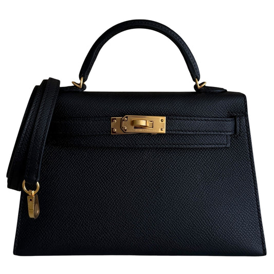 Hermes Kelly Mini 20 Black Noir Epsom Leather Gold Hardware