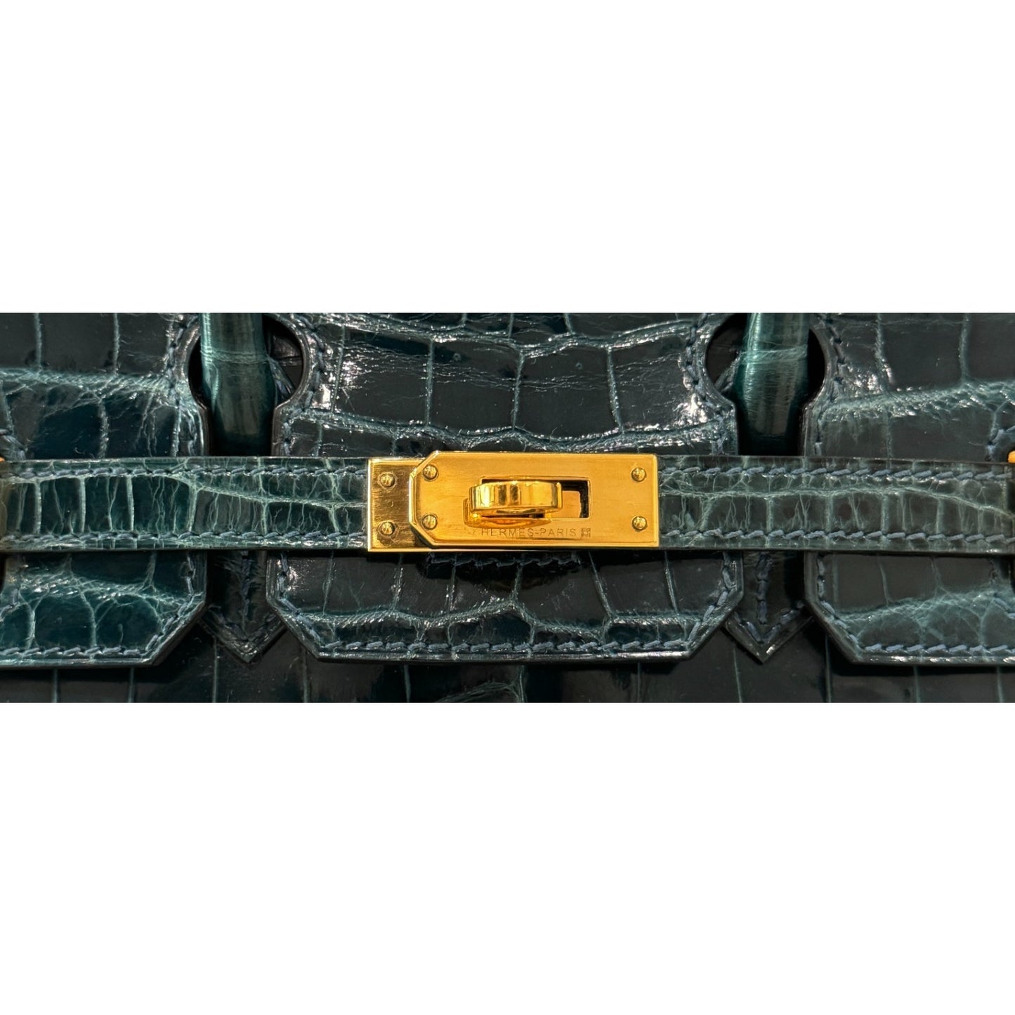Hermes Birkin 25 Blue Colvert Green Niloticus Crocodile Leather Gold Hardware