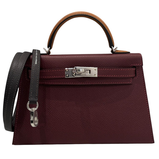Hermes Mini Kelly Tri Color Rouge H Gold Bai Brun Epsom Palladium Hardware