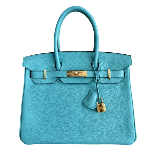 Hermes Birkin 30 Blue Saint Cyr Bleu Togo Leather Gold Hardware Rare