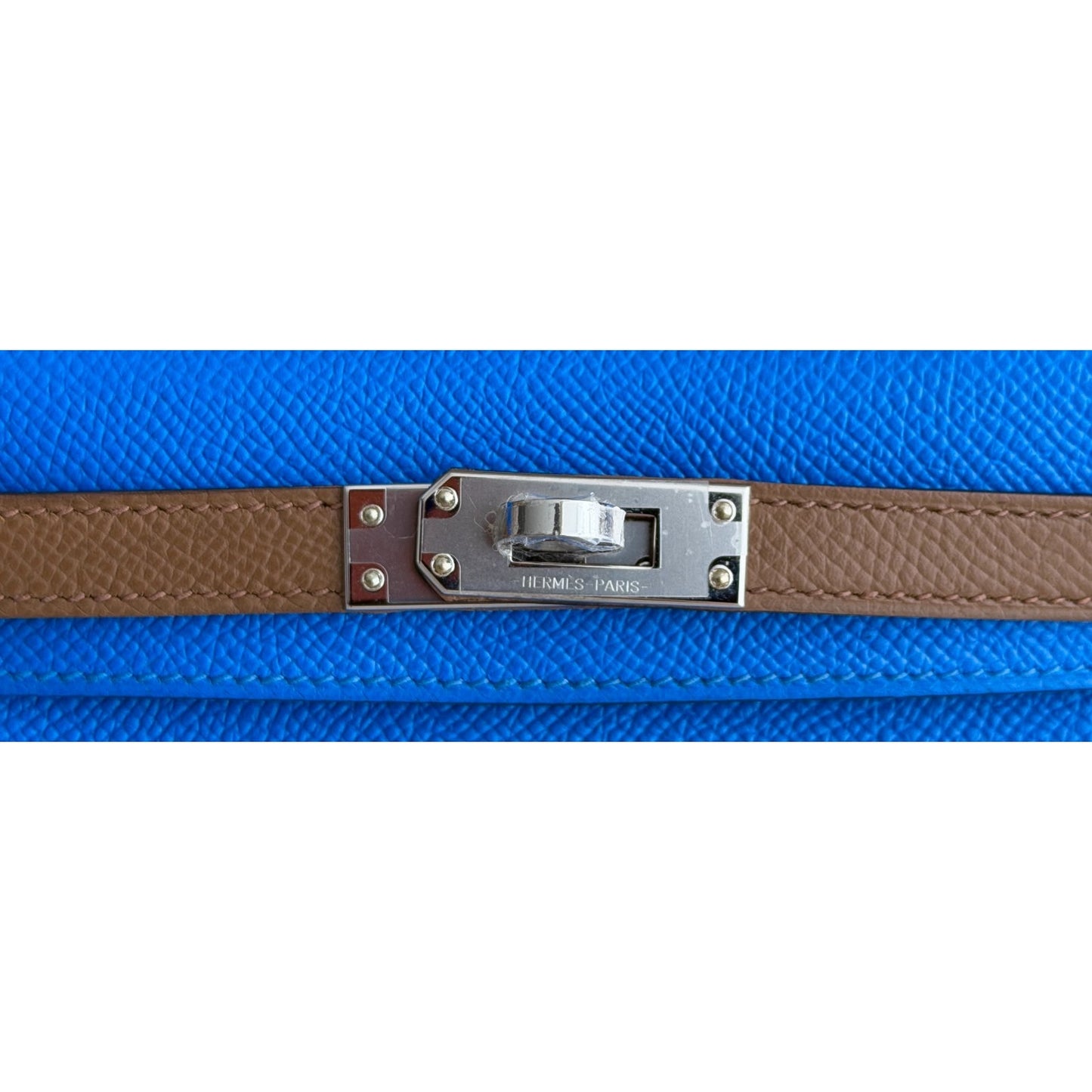 Hermes Mini Kelly Tri Color Blue Hydra, Vert Moyen, Alezan Epsom Palladium