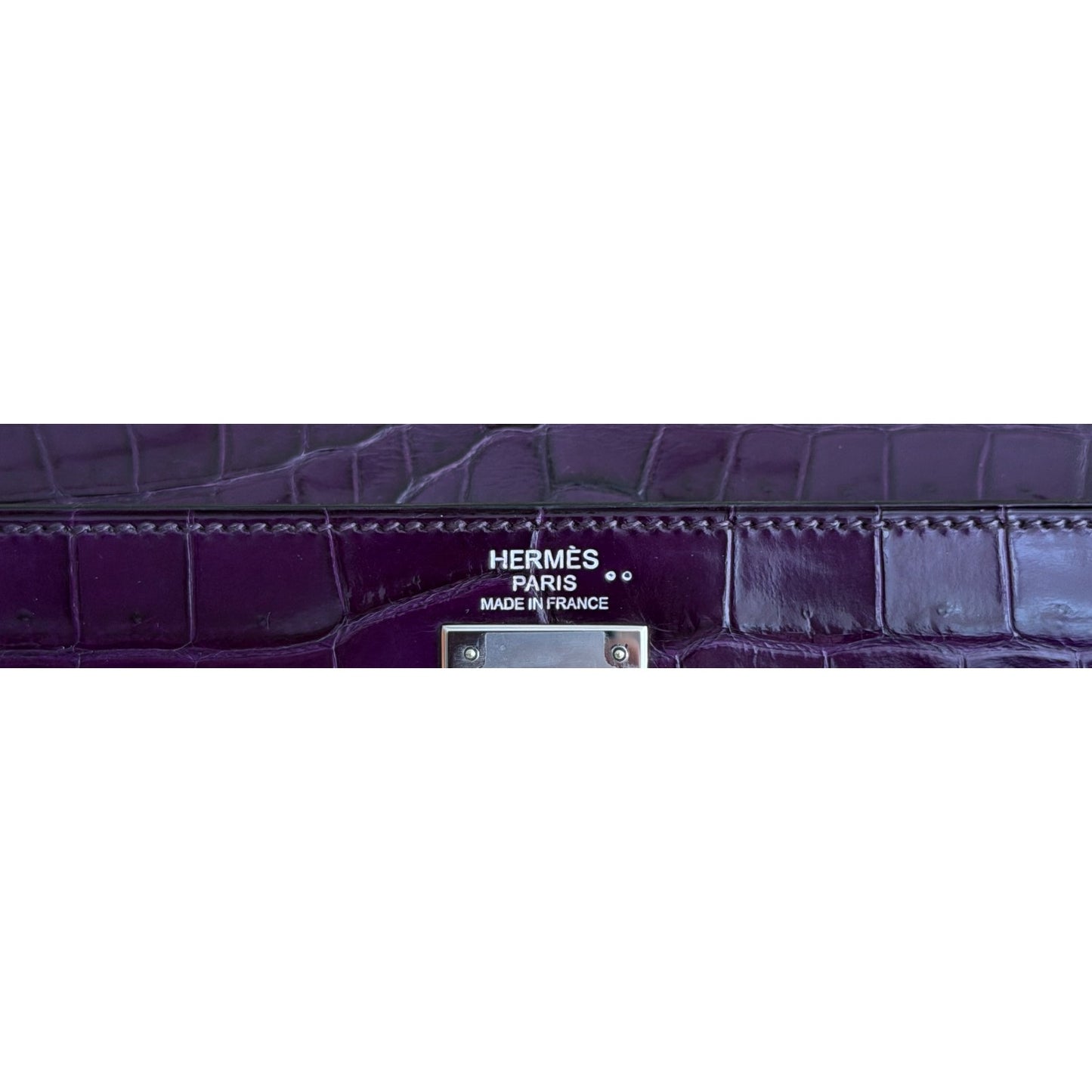 Hermes Kelly 32 Shiny Crocodile Amethyst Purple Palladium Hardware