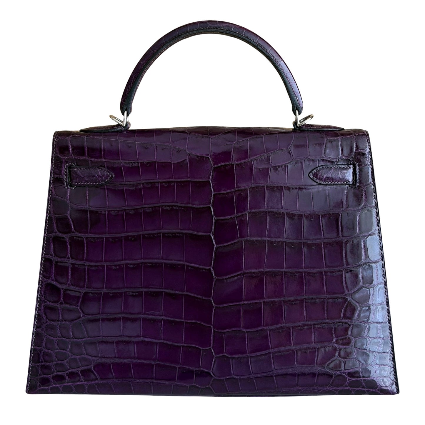Hermes Kelly 32 Shiny Crocodile Amethyst Purple Palladium Hardware